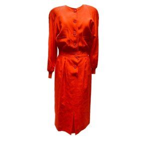 1980's PSI Couture Bright Red Long Sleeve Power Dress - Size 12